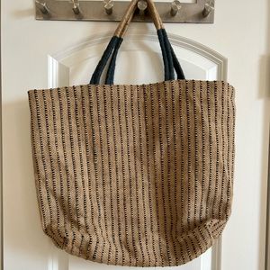 Will and Atlas indigo stripes jute tote bag